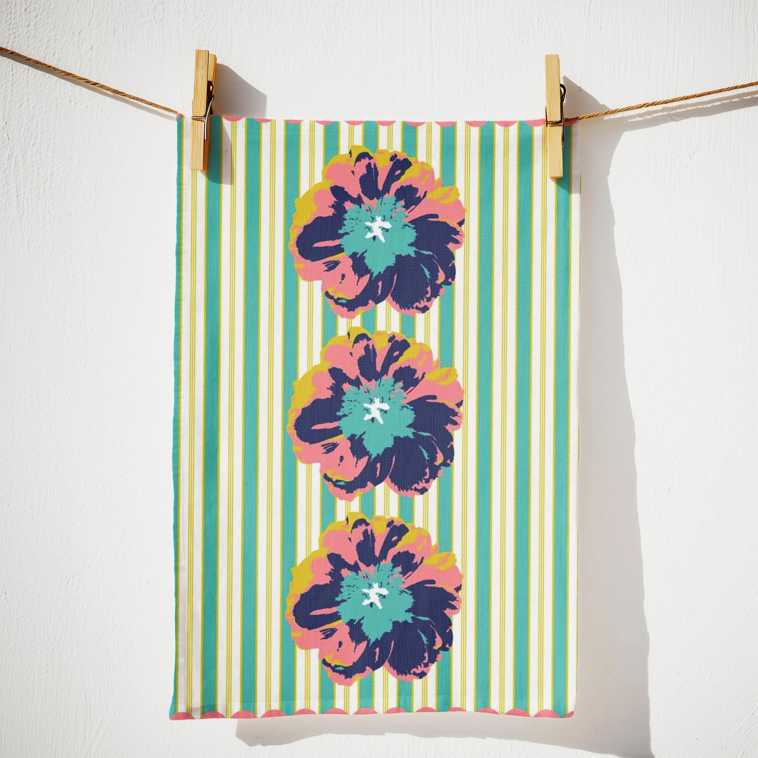 Navy Coral Hibiscus Tea Towel, Riva A — Lynette Reed Studio